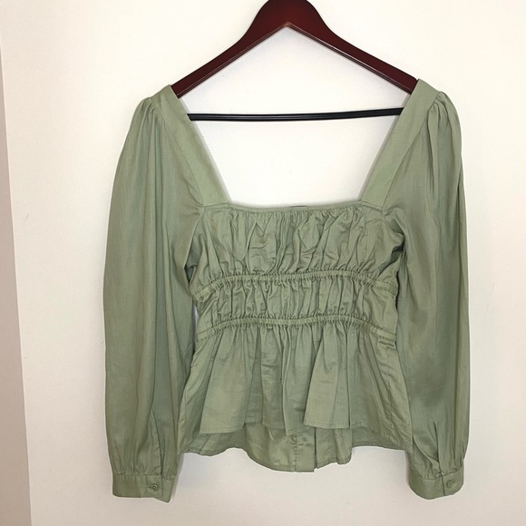 NWT J. Crew Cinched Squareneck Ruched Peplum Blouse in Pistachio - Picture 5 of 7